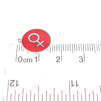 925 Sterling Silver Red Enamel Female Symbol Round Tag Minimalist Charm Pendant