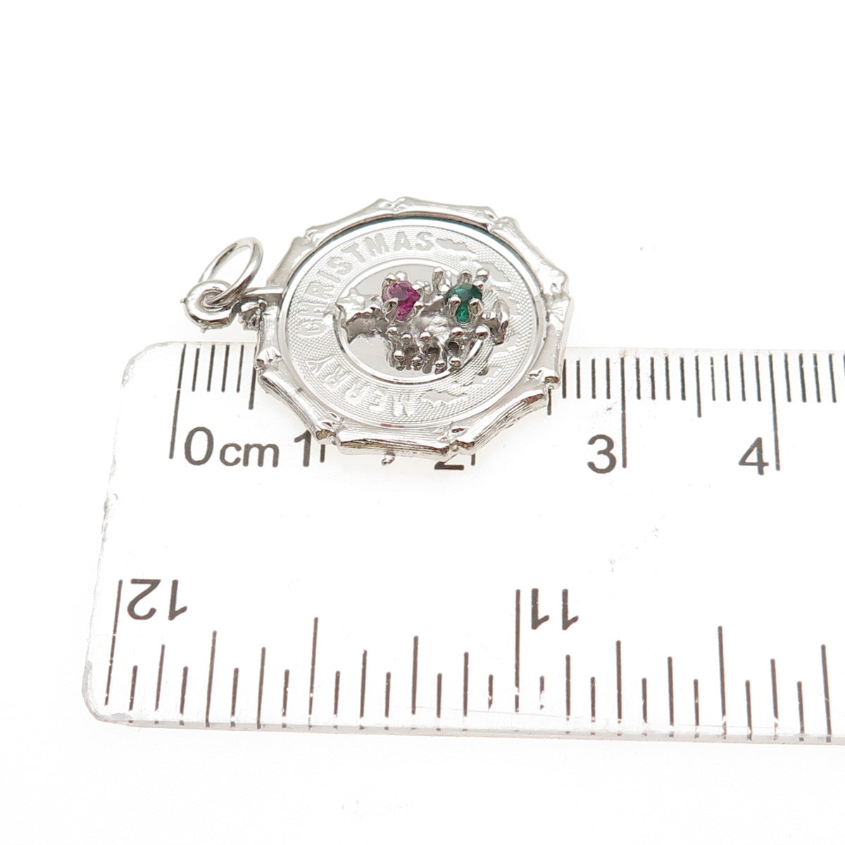 925 Sterling Silver Vintage Rhinestone Merry Christmas Tree Charm Pendant