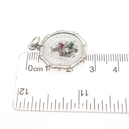 925 Sterling Silver Vintage Rhinestone Merry Christmas Tree Charm Pendant