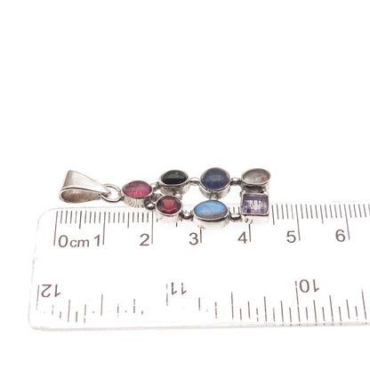 925 Sterling Silver Vintage Tourmaline Amethyst Garnet Iolite Moonstone Pendant