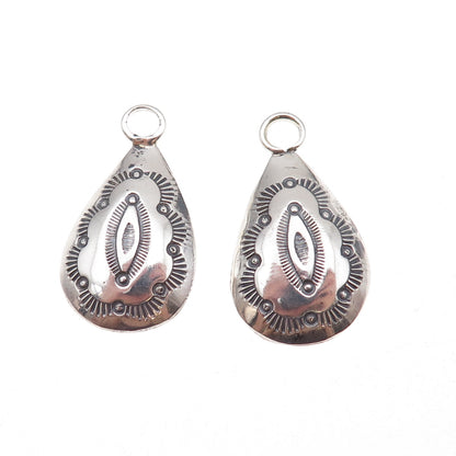 Old Pawn 925 Sterling Silver Vintage Concho Teardrop Tribal Jacket Earrings