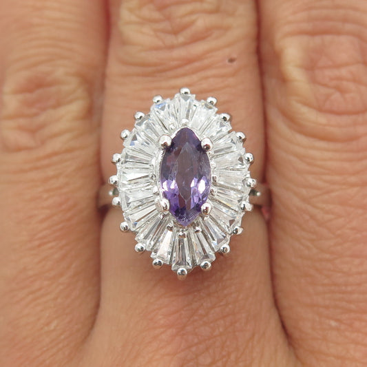 J. JACK LINDENWOLD 925 Sterling Silver Real Amethyst & C Z Ring Size 7