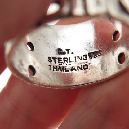925 Sterling Silver Vintage Peace Symbol Oxidized Wide Band Ring Size 8.75