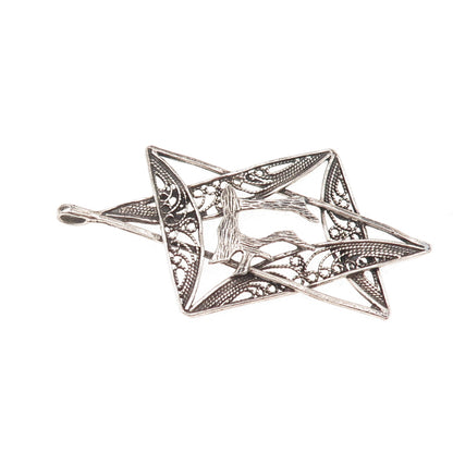 925 Sterling Silver Vintage Chai Star of David Filigree Oxidized Charm Pendant