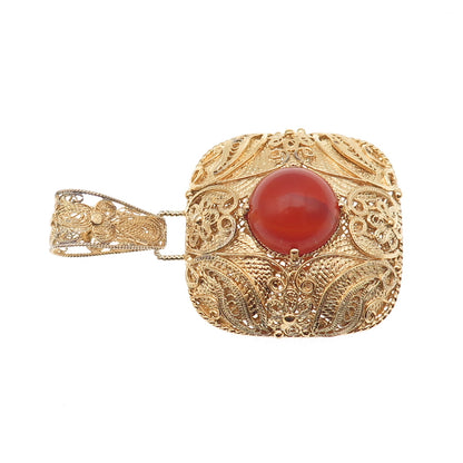 Yoel Deil Sterling Silver Gold Plated Vintage Real Carnelian Filigree Pendant