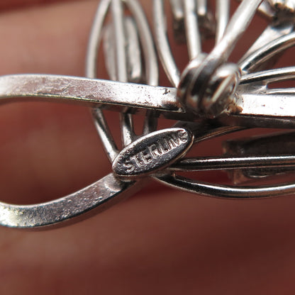 925 Sterling Antique Art Deco Rhinestone Real Pearl Floral Pin Brooch / Pendant