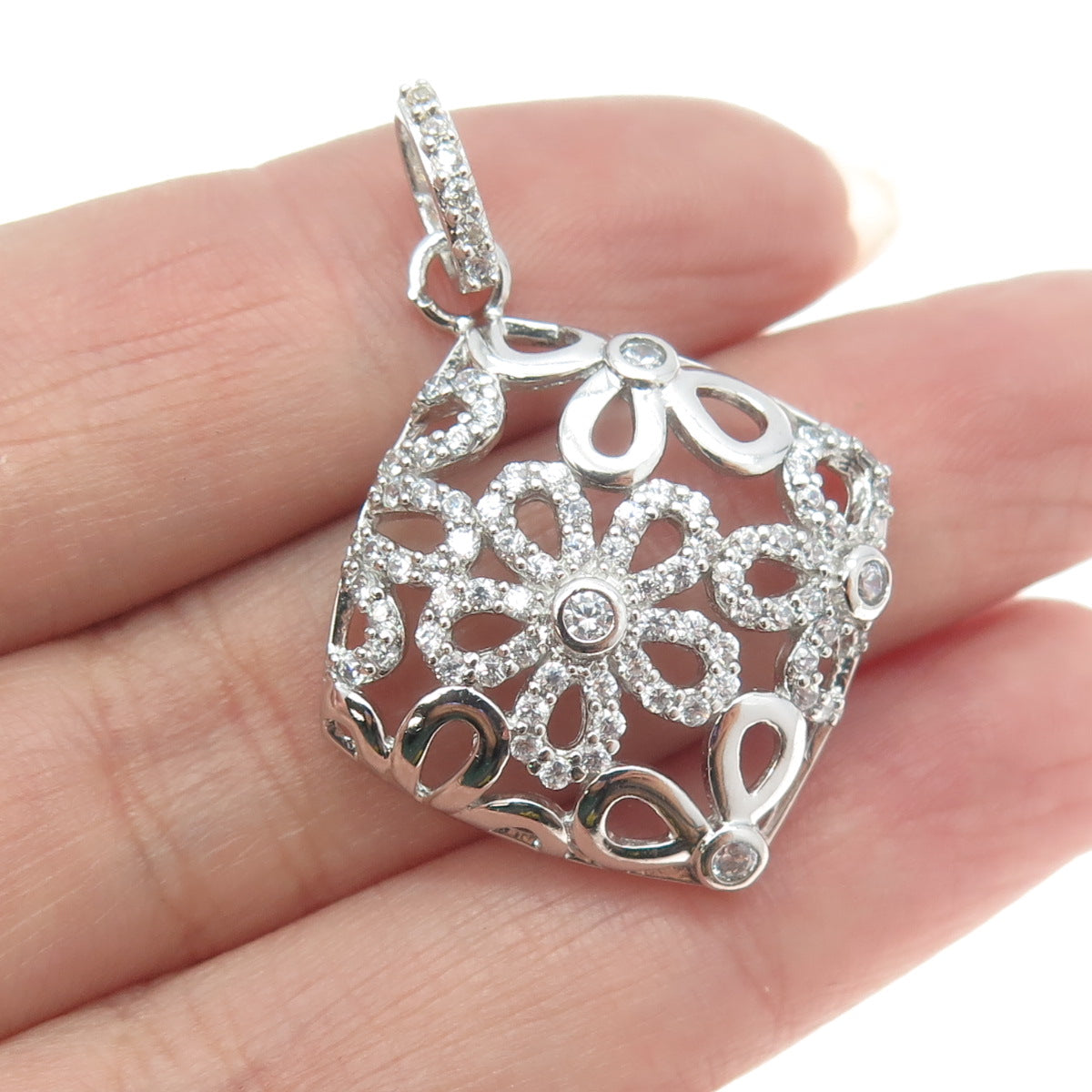 925 Sterling Silver Pave C Z Ornate Pendant