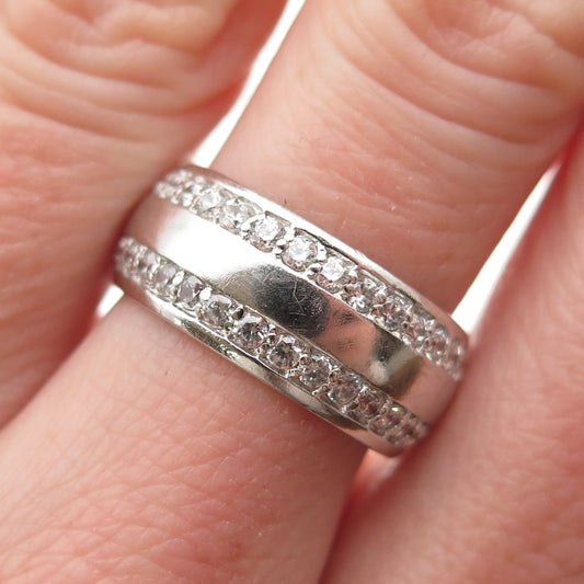 925 Sterling Silver Round-Cut C Z All Around Band Ring Size 7