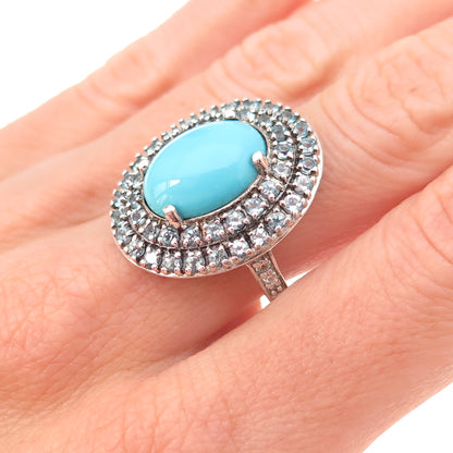 925 Sterling Silver Real Sleeping Beauty Turquoise & Blue Topaz Ring Size 8.25