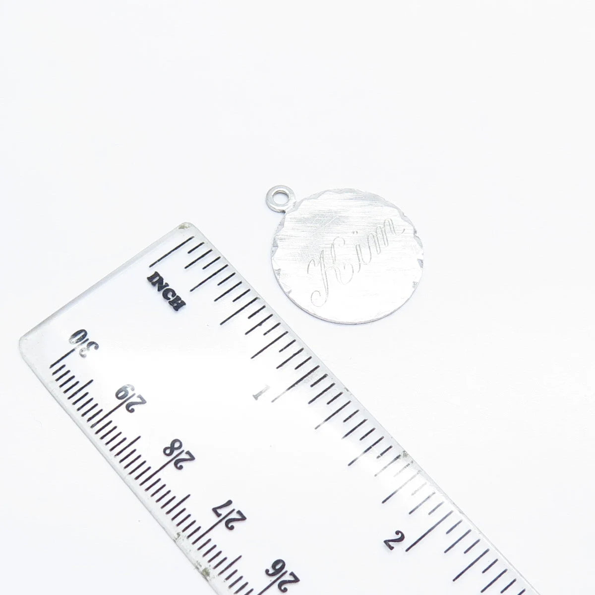 925 Sterling Silver Vintage Wells "Kim" Initial Textured Round Charm Pendant