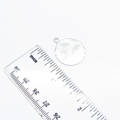 925 Sterling Silver Vintage Wells "Kim" Initial Textured Round Charm Pendant