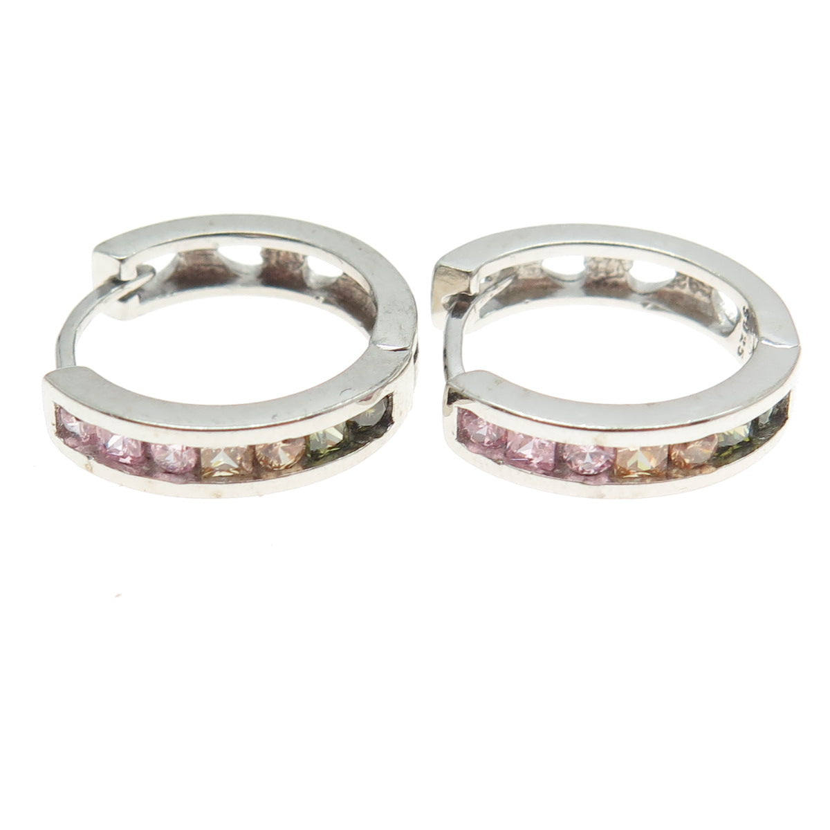 925 Sterling Silver Princess & Round-Cut Multi-Color C Z Hoop Earrings