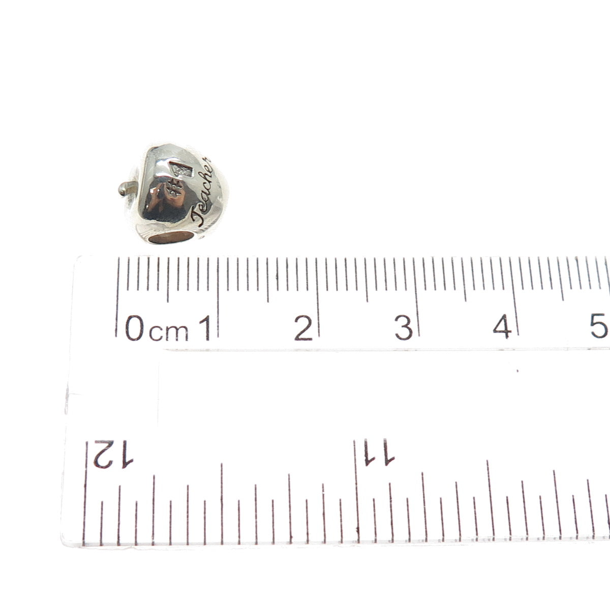 REFLECTION BEADS 925 Sterling Silver C Z #1 Teacher Apple Slide Bead Charm