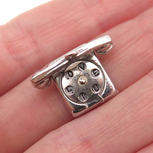 Wells Sterling Silver Antique Art Deco Rotary Phone I Love You 3D Mini Pendant