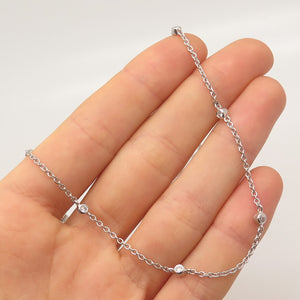 925 Sterling Silver C Z Station Cable Chain Necklace 26"