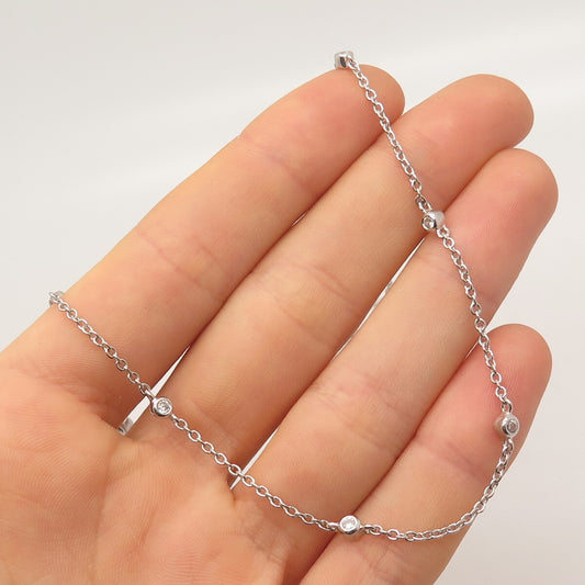 925 Sterling Silver C Z Station Cable Chain Necklace 26"
