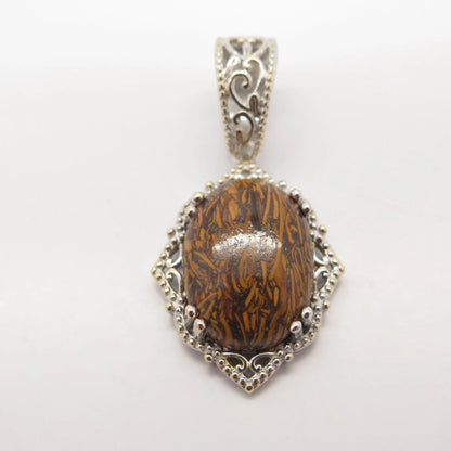 925 Sterling Silver Vintage Real Mariam Jasper Gemstone Oval Pendant