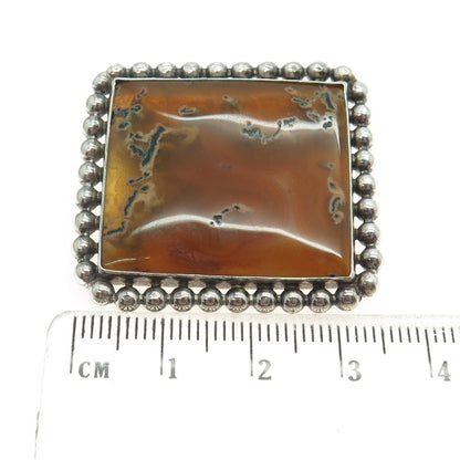 GREAT FALLS METAL WORKS 925 Sterling Silver Vintage Real Agate Modernist Brooch