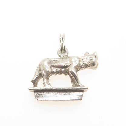 800 Silver Antique Art Deco Rome Capitoline Wolf Statue Minimalist Pendant