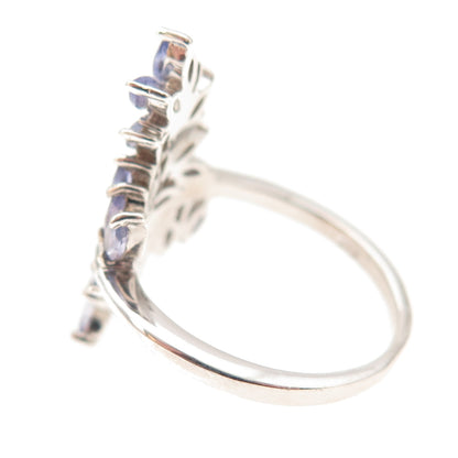 Chuck Clemency 925 Sterling Silver Real Tanzanite Floral Bypass Ring Size 7.25