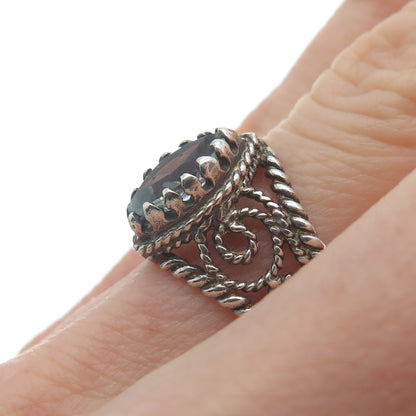 CHATEAU D'ARGENT Sterling Silver Vintage Real Blue Topaz Oxidized Ring Size 5.75
