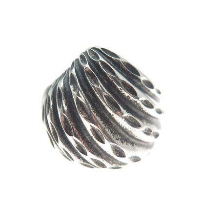 925 Sterling Silver Vintage Diamond-Cut Modernist Oxidized Ring Size 7
