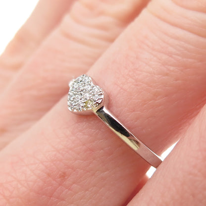 925 Sterling Silver Round-Cut C Z Heart Ring Size 7