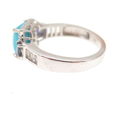 Chuck Clemency 925 Sterling Silver Real Turquoise Tanzanite & Topaz Ring Size 8