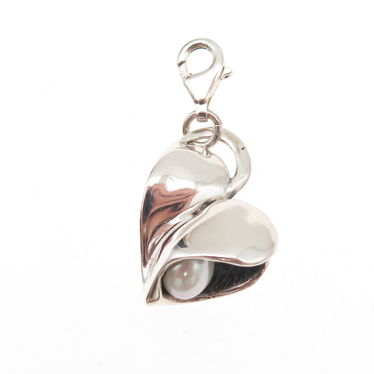 Hagit Gorali 925 Sterling Silver Vintage Real Pearl Heart Lobster Lock Pendant