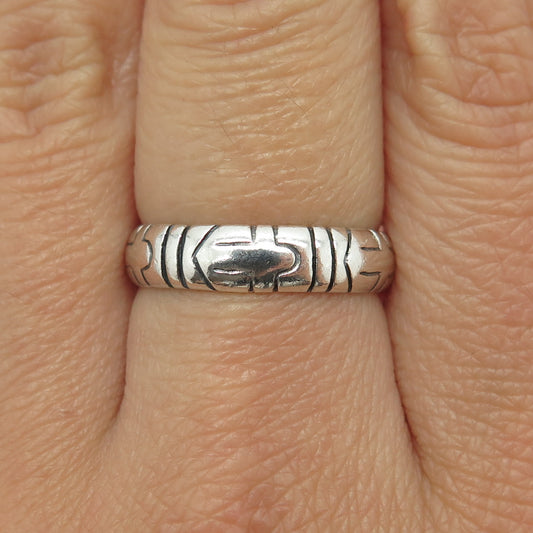 CHAPAL ZENRAY 925 Sterling Silver Vintage Ornate Oxidized Band Ring Size 8