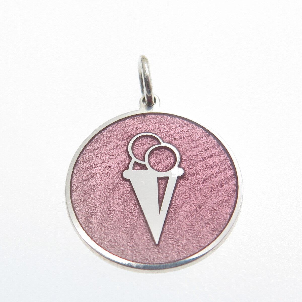 925 Sterling Silver Rose Enamel Ice Cream Round Cut Minimalist Charm Pendant