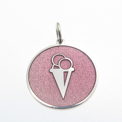 925 Sterling Silver Rose Enamel Ice Cream Round Cut Minimalist Charm Pendant