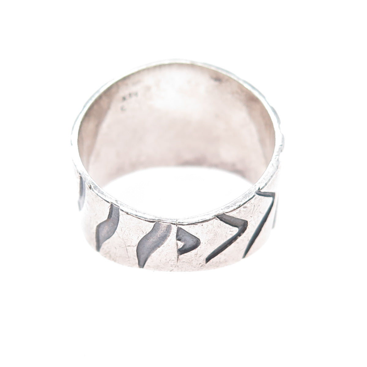 925 Sterling Silver Vintage Mexico Modernist Zebra Oxidized Ring Size 14.25