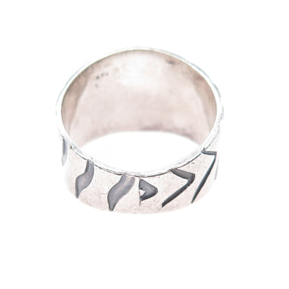 925 Sterling Silver Vintage Mexico Modernist Zebra Oxidized Ring Size 14.25