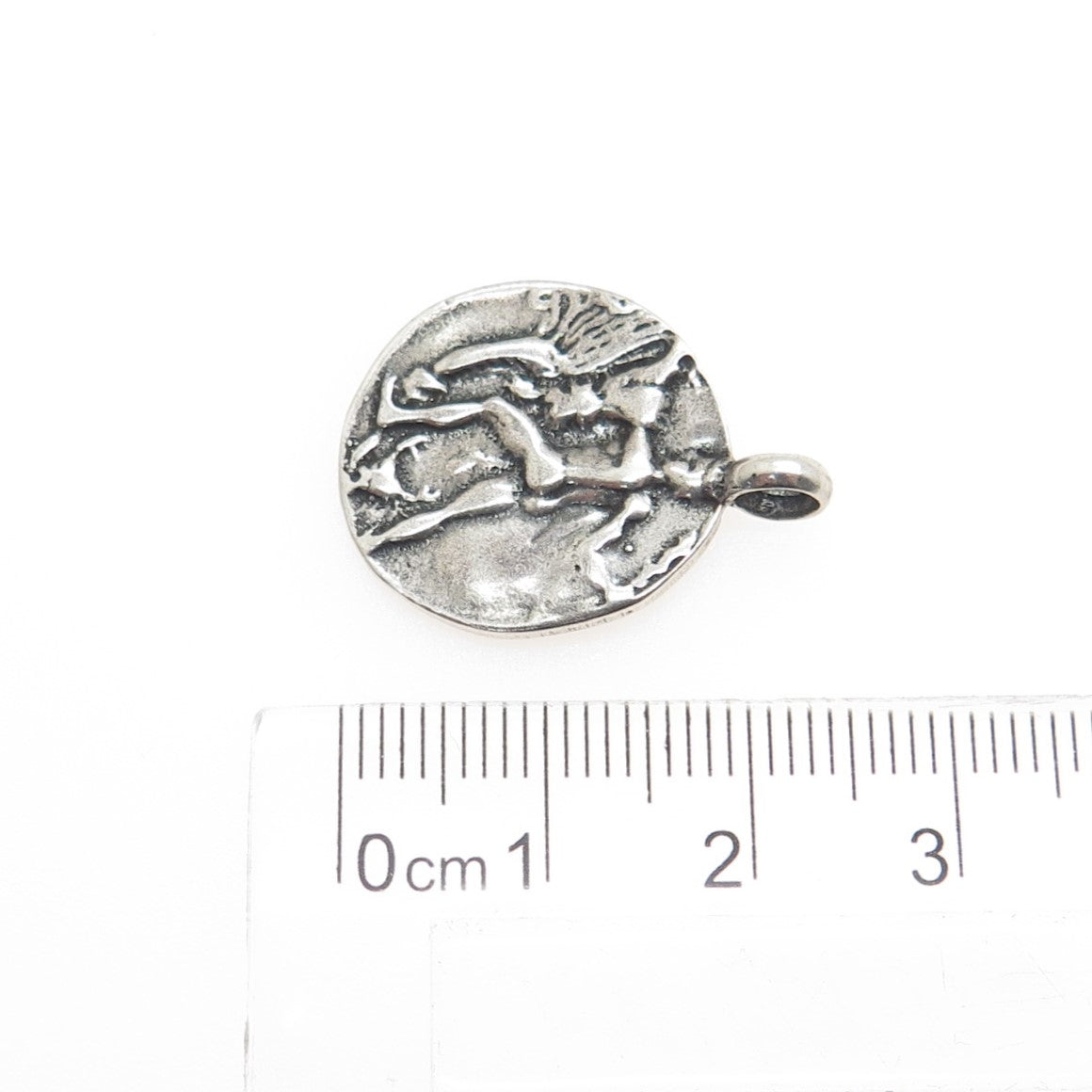 925 Sterling Silver Vintage Hercules Coin Oxidized Charm Pendant