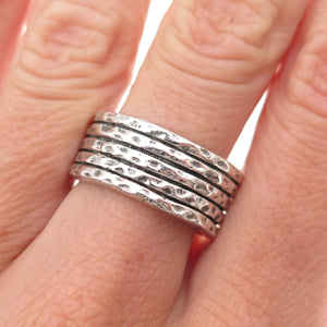 925 Sterling Silver Vintage 2005 Hammered 5-Row Oxidized Ring Size 7.5
