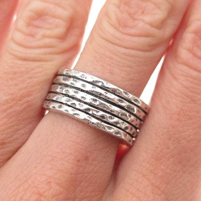 925 Sterling Silver Vintage 2005 Hammered 5-Row Oxidized Ring Size 7.5