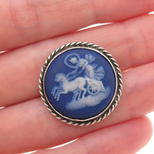 Wedgwood & Birks 925 Sterling Silver Antique Jasperware Athena in Chariot Brooch