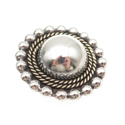 925 Sterling Silver 2-Tone Vintage Mexico Sun Beaded Oxidized Pin Brooch