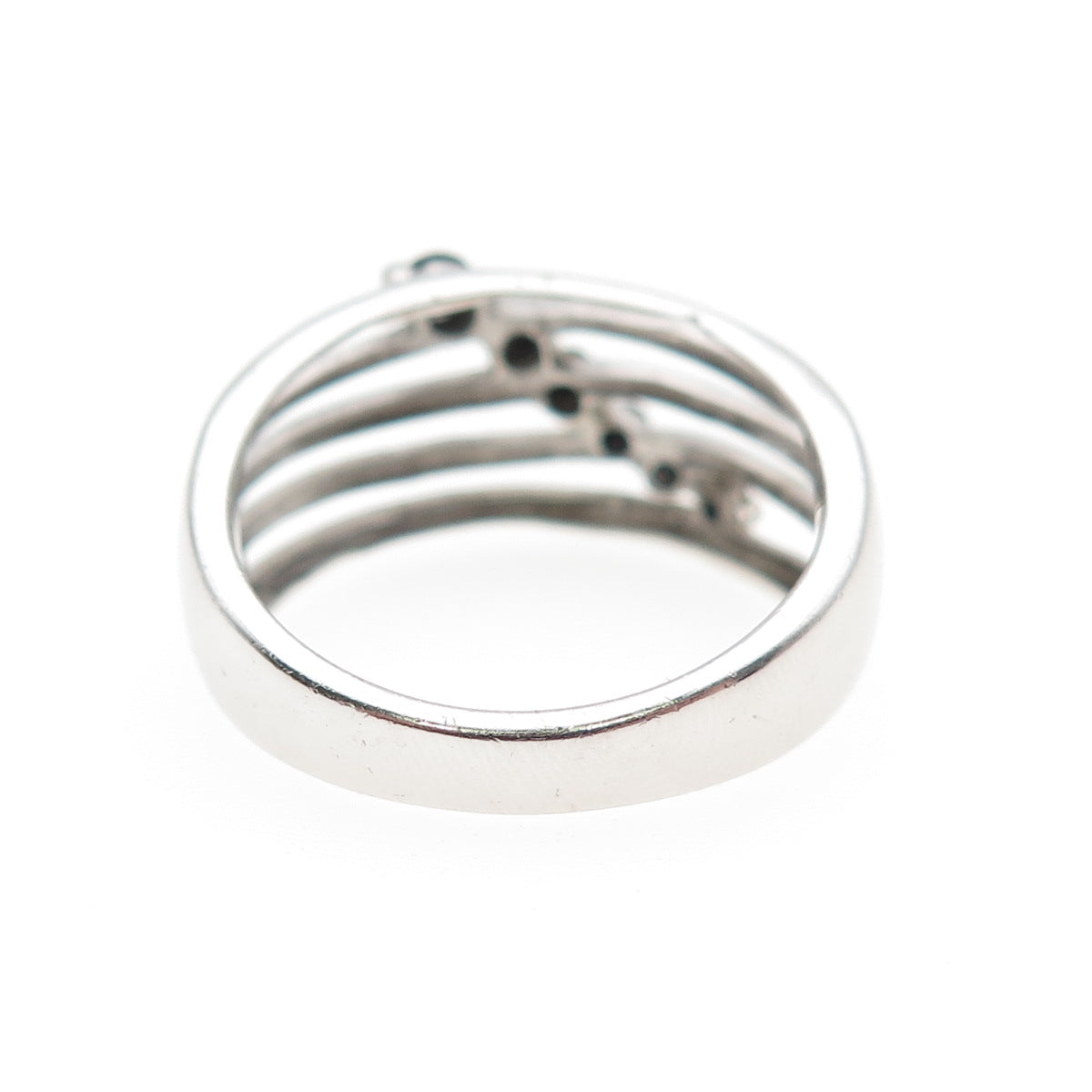 925 Sterling Silver Real Round-Cut Black Spinel Multi-Row Ring Size 7.5