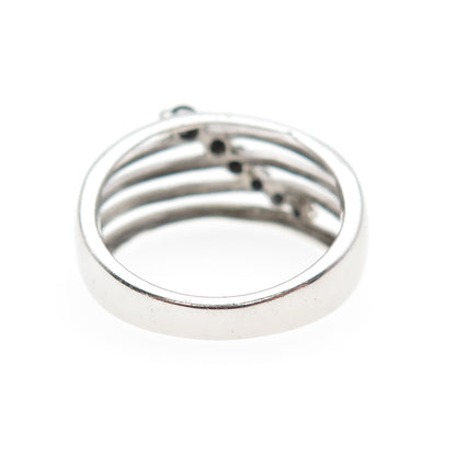 925 Sterling Silver Real Round-Cut Black Spinel Multi-Row Ring Size 7.5