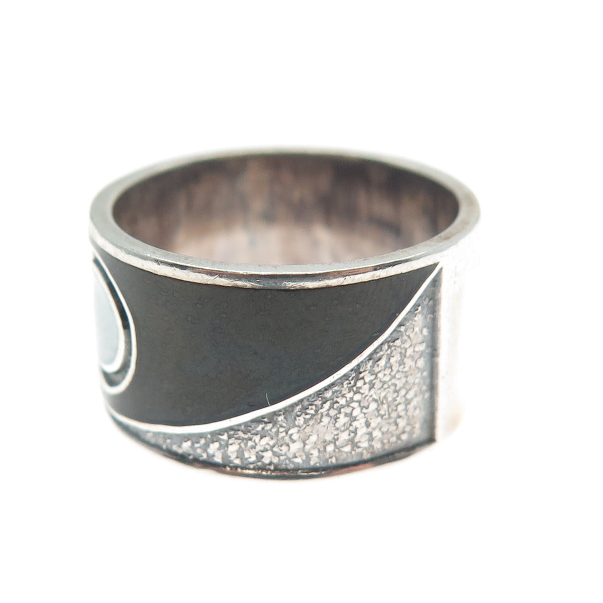 C. LAMOND FILS 925 Sterling Silver Vintage Enamel Modernist Band Ring Size 6.25