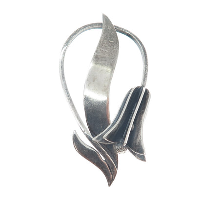 GINA Sterling Silver Vintage Mexico Tulip Flower Modernist Oxidized Pin Brooch