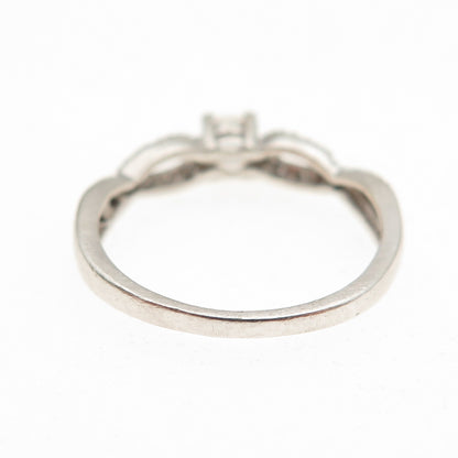 925 Sterling Silver Real Round-Cut Diamond & White Topaz Engagement Ring Size 5