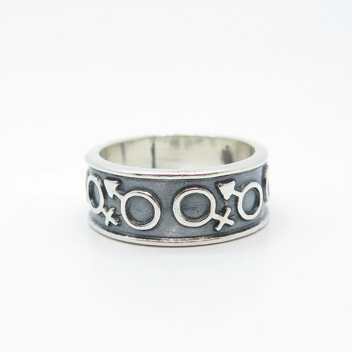 925 Sterling Silver Vintage Mexico Gender Symbols Band Ring Size 6