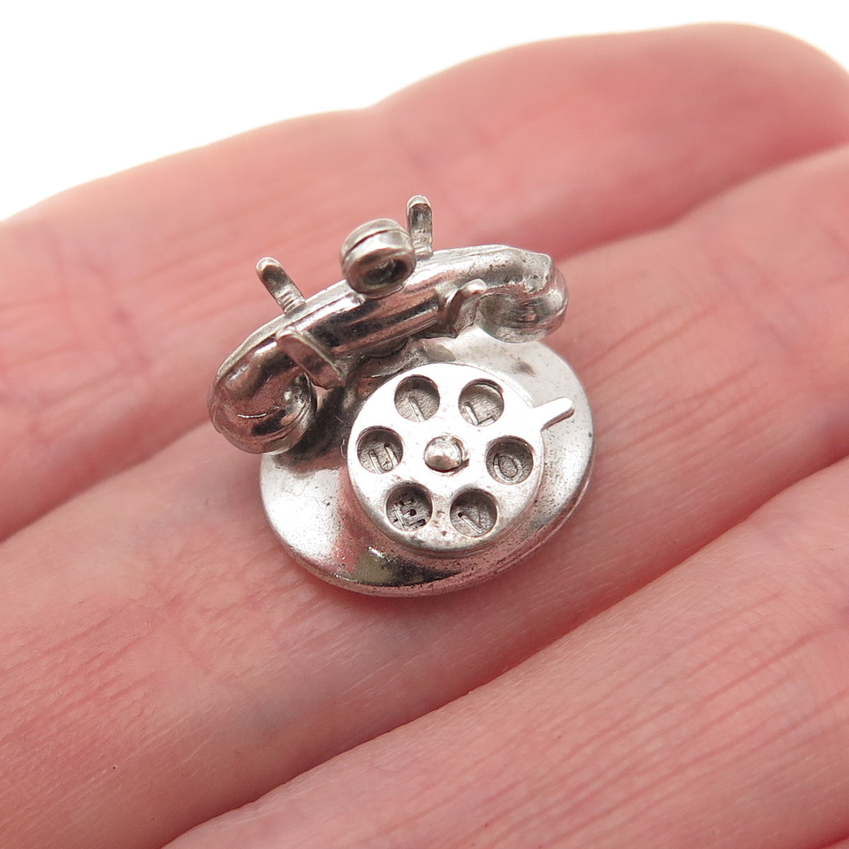925 Sterling Silver Antique Art Deco Rotary Phone I Love You 3D Mini Pendant