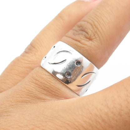 925 Sterling Silver Vintage Mexico Dice Design Wide Band Ring Size 6