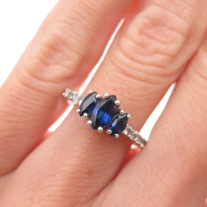 Sai 925 Sterling Silver Vintage Real Sapphire & White Topaz Ring Size 6