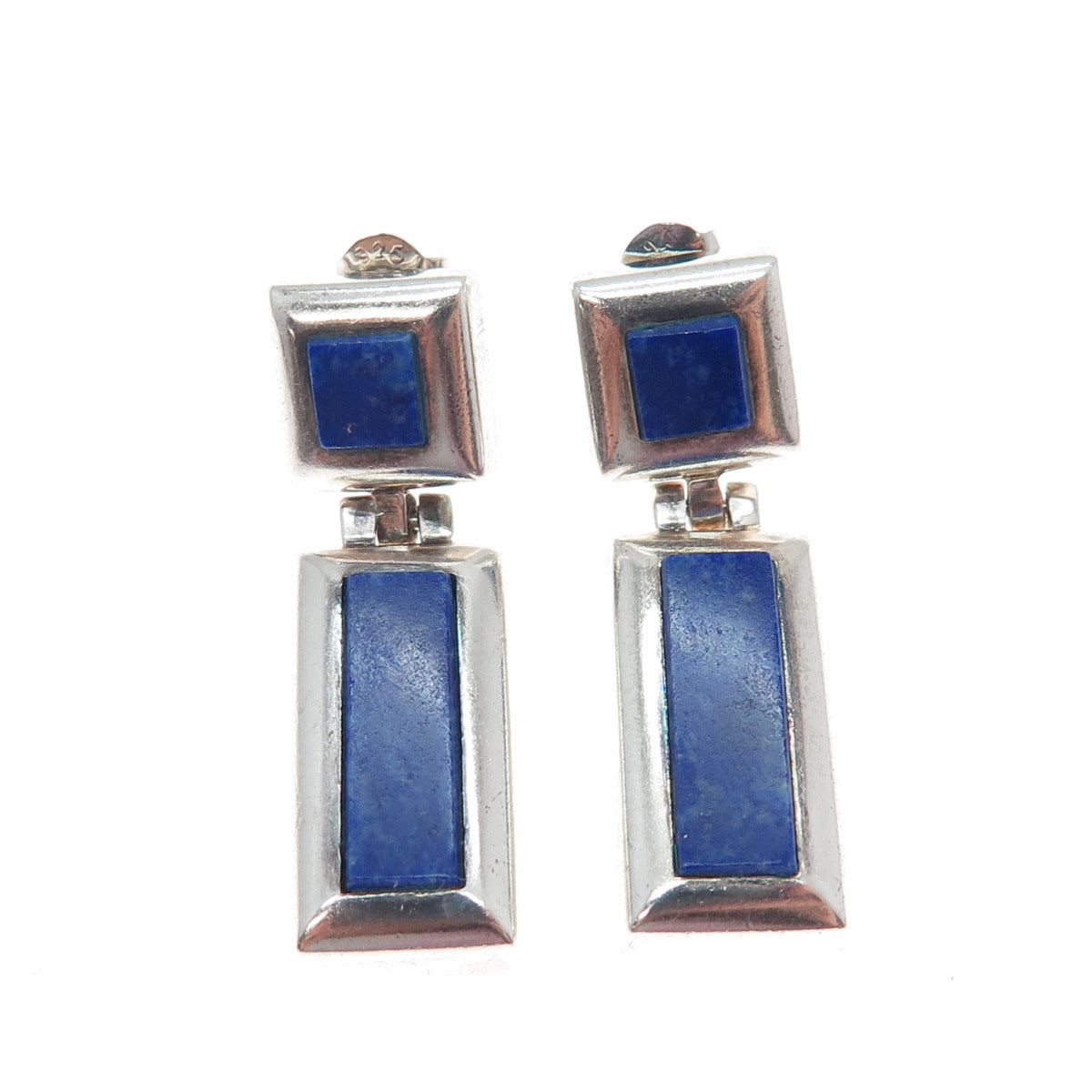 STEVEN ANTON REHAGE Sterling Vintage Real Lapis Lazuli Modernist Drop Earrings