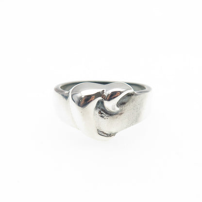 925 Sterling Silver Vintage Modernist Heart Oxidized Ring Size 7